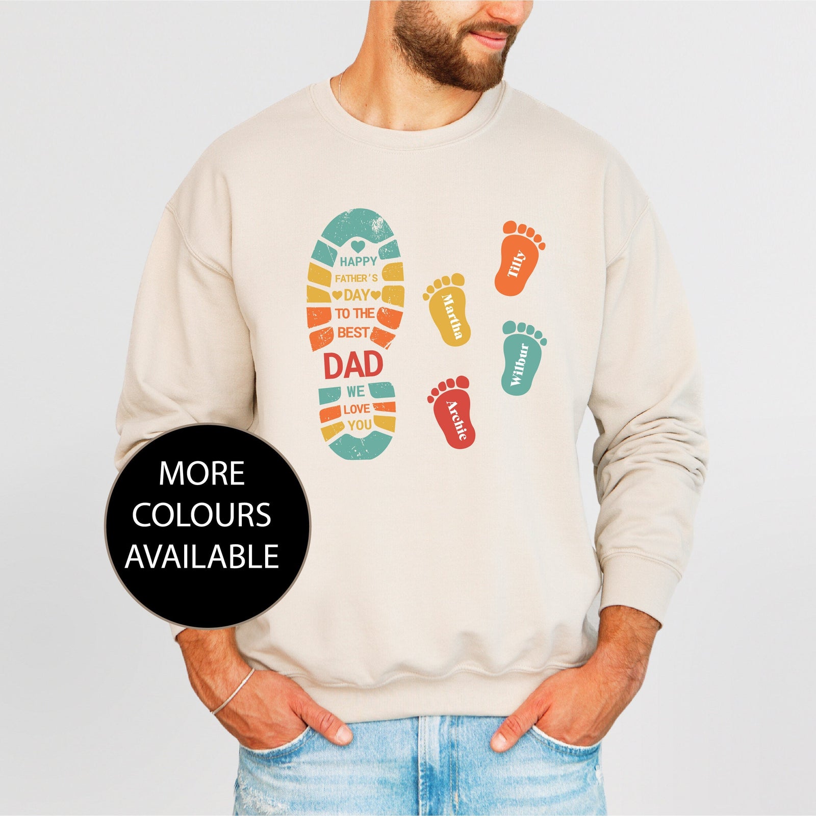 Happy Father's Day To The Best Dad We Love You, Personalized Dad And Children, Father Child Footprints, Dad Kid Footprint, Dad Sweatshirt