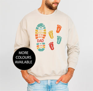 Happy Father's Day To The Best Dad We Love You, Personalized Dad And Children, Father Child Footprints, Dad Kid Footprint, Dad Sweatshirt