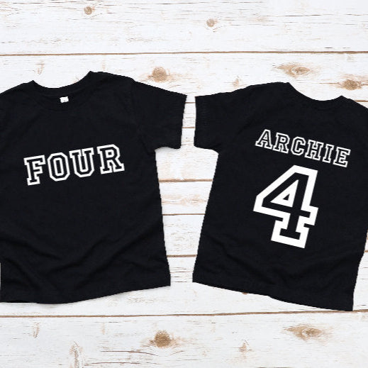 Four Personalised 4th Birthday T-Shirt, 4th Birthday Gift, 4 Birthday Tee, Name And Number 4 On Back Of Shirt, I Am 4, 4 Today, Boys &amp; Girls