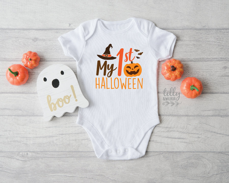 My 1st Halloween Baby Bodysuit, Baby Halloween Outfit, Pumpkin, Witches Hat, My First Halloween For Girls, Halloween Shirt, Halloween Baby