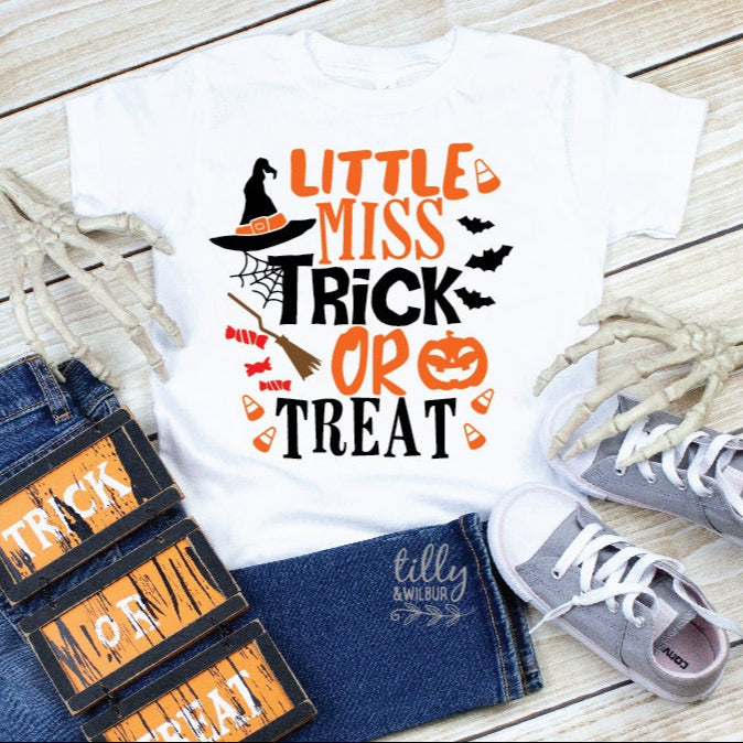 Little Miss Trick Or Treat T-Shirt, Halloween T-Shirt For Girls, Halloween Girl, Girls Halloween Costume, Halloween Outfit, Halloween Gift