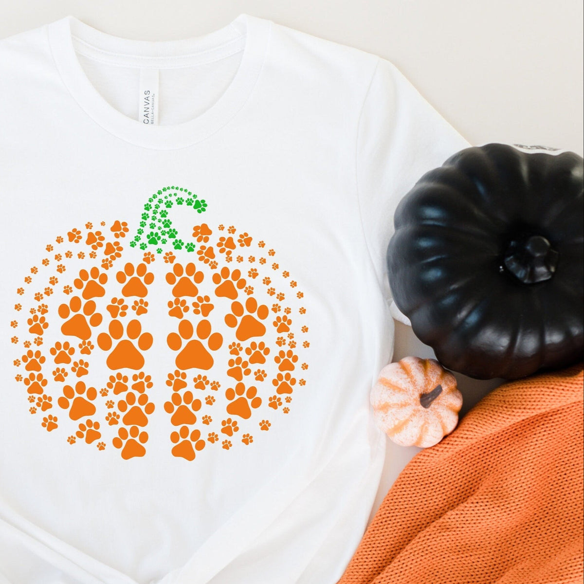 Paw Print Pumpkin Halloween T-Shirt, Pumpkin T-Shirt, Dogs Lover Halloween T-Shirt, Cat Lover Halloween T-Shirt, Pumpkin T-Shirt, Paw Prints
