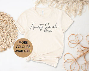 Aunty T-Shirt With Personalised Name and Date, Aunty Est T-Shirt, Pregnancy Announcement T-Shirt, I'm Going To Be An Aunty, Baby Shower Gift