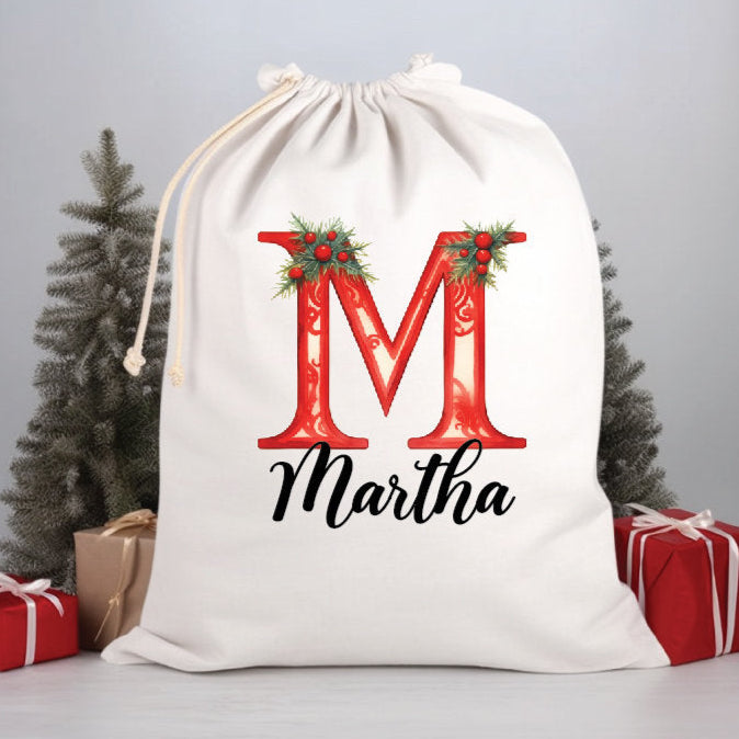 Personalised Santa Sack, Alphabet Santa Sack, 50cm x 70cm, High Quality Cotton Linen, Christmas Gift Bag, Christmas Keepsake, Xmas Stocking