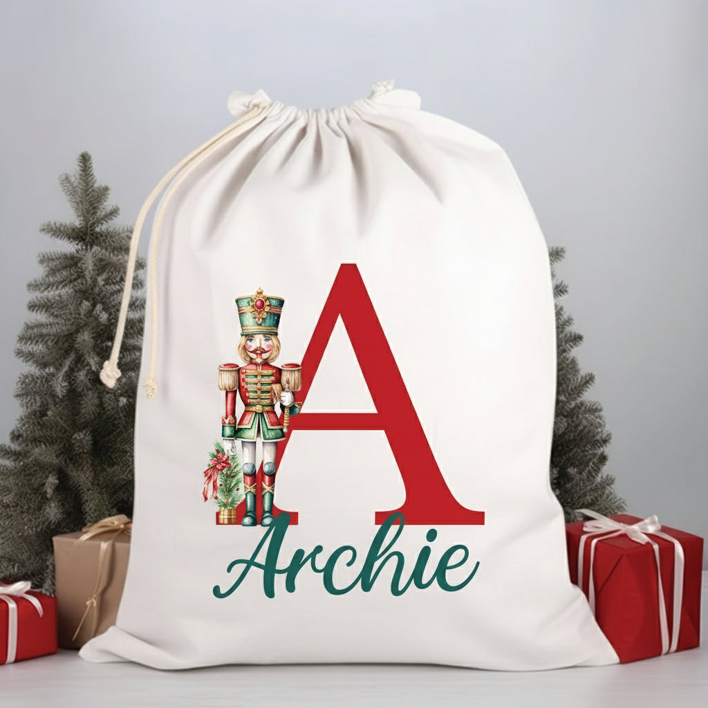 Personalised Santa Sack, Nutcracker Alphabet Santa Sack, 50x70cm, High Quality Cotton Linen, Christmas Gift Bag, Christmas Keepsake, Ballet