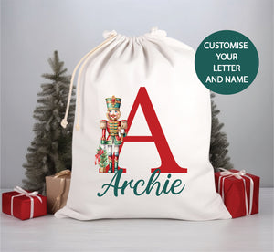 Personalised Santa Sack, Nutcracker Alphabet Santa Sack, 50x70cm, High Quality Cotton Linen, Christmas Gift Bag, Christmas Keepsake, Ballet