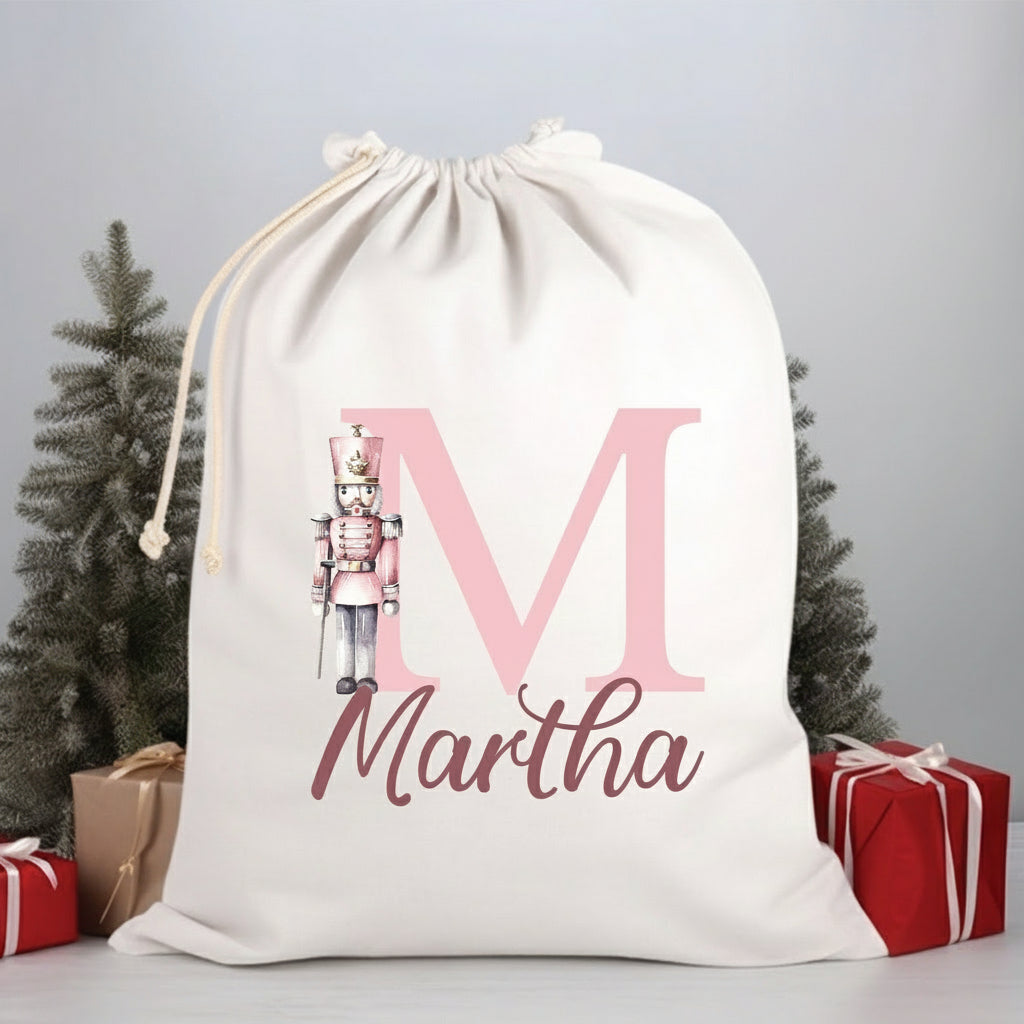 Personalised Santa Sack, Nutcracker Alphabet Santa Sack, 50x70cm, High Quality Cotton Linen, Christmas Gift Bag, Christmas Keepsake, Ballet
