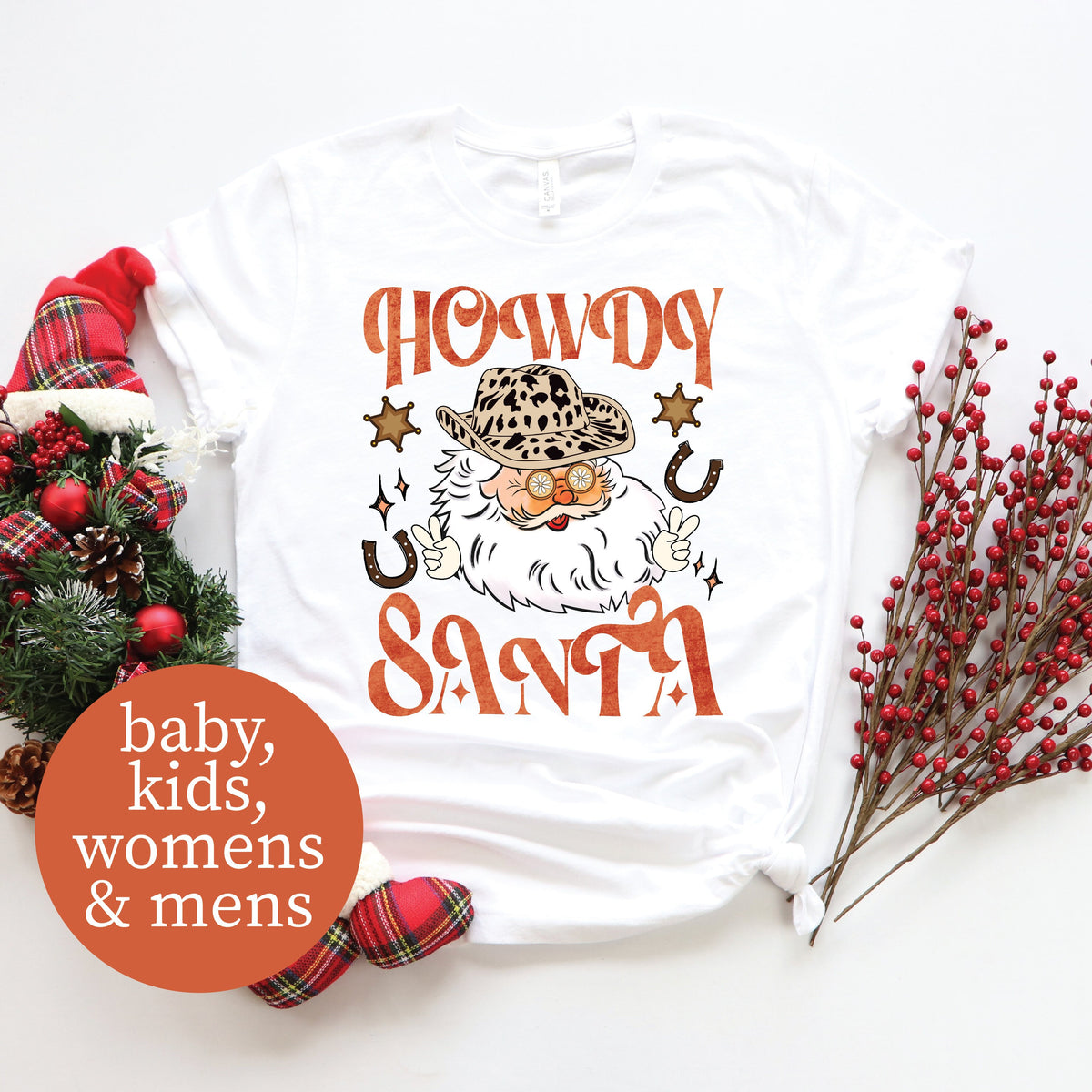 Howdy Santa T-Shirt, Howdy Santa Christmas T-Shirt, Western Cowboy Rodeo Santa T-Shirt, Matching Family Sizes Available, Christmas Shirts