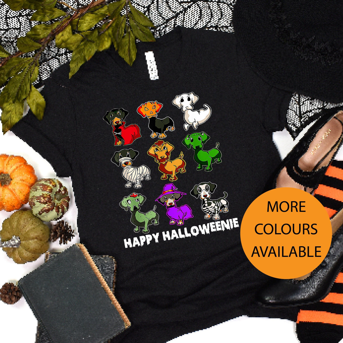 Happy Halloweenie T-Shirt, Halloween T-Shirt, Halloween T-Shirt With Sausage Dog, Women&#39;s Fancy Dress Shirt, Halloween Outfit, Dachshund Tee