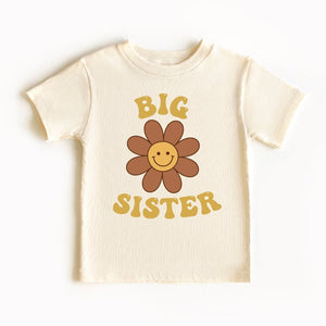 Big Sister T-Shirt With Retro Flower, Promoted To Big Sister T-Shirt, Pregnancy Announcement T-Shirt, Vintage Sister T-Shirt, Smiley Flower