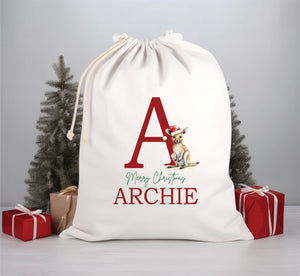 Personalised Santa Sack, Alphabet Santa Sack, 50cm x 70cm, High Quality Cotton Linen, Christmas Gift Bag, Christmas Keepsake, Xmas Stocking