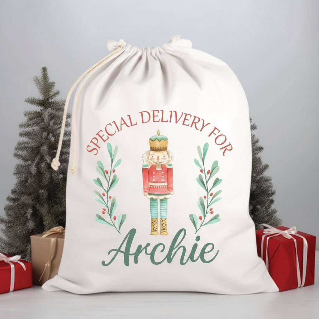 Personalised Santa Sack, Custom Nutcracker Santa Sack, 50x70cm, High Quality Cotton Linen, Christmas Gift Bag, Christmas Keepsake, Ballet