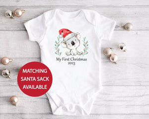 My 1st Christmas Bodysuit With Matching Santa Sack, First Christmas Baby Bodysuit, Unisex Baby Clothes, New Baby's First Christmas, Newborn