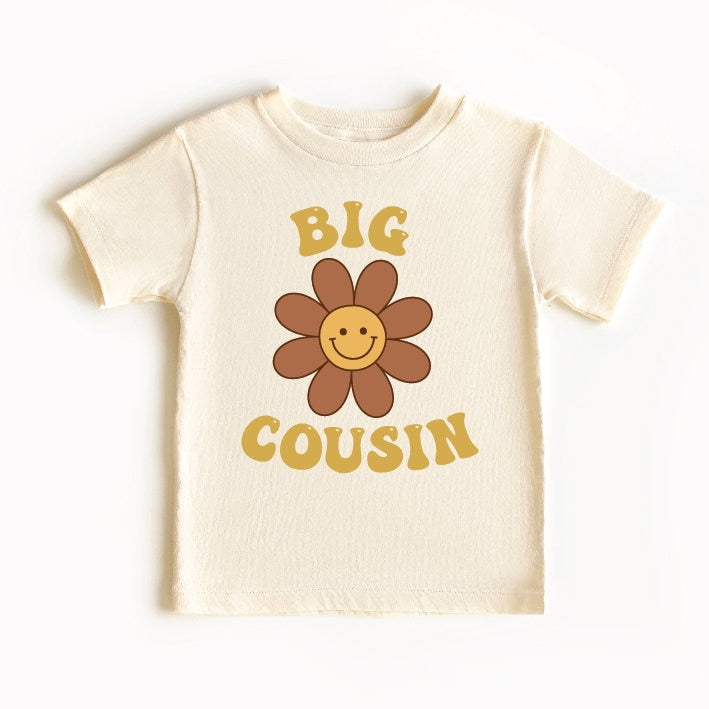 Big Cousin T-Shirt With Retro Flower, Promoted To Big Cousin T-Shirt, Pregnancy Announcement T-Shirt, Vintage Cousin T-Shirt, Smiley Flower