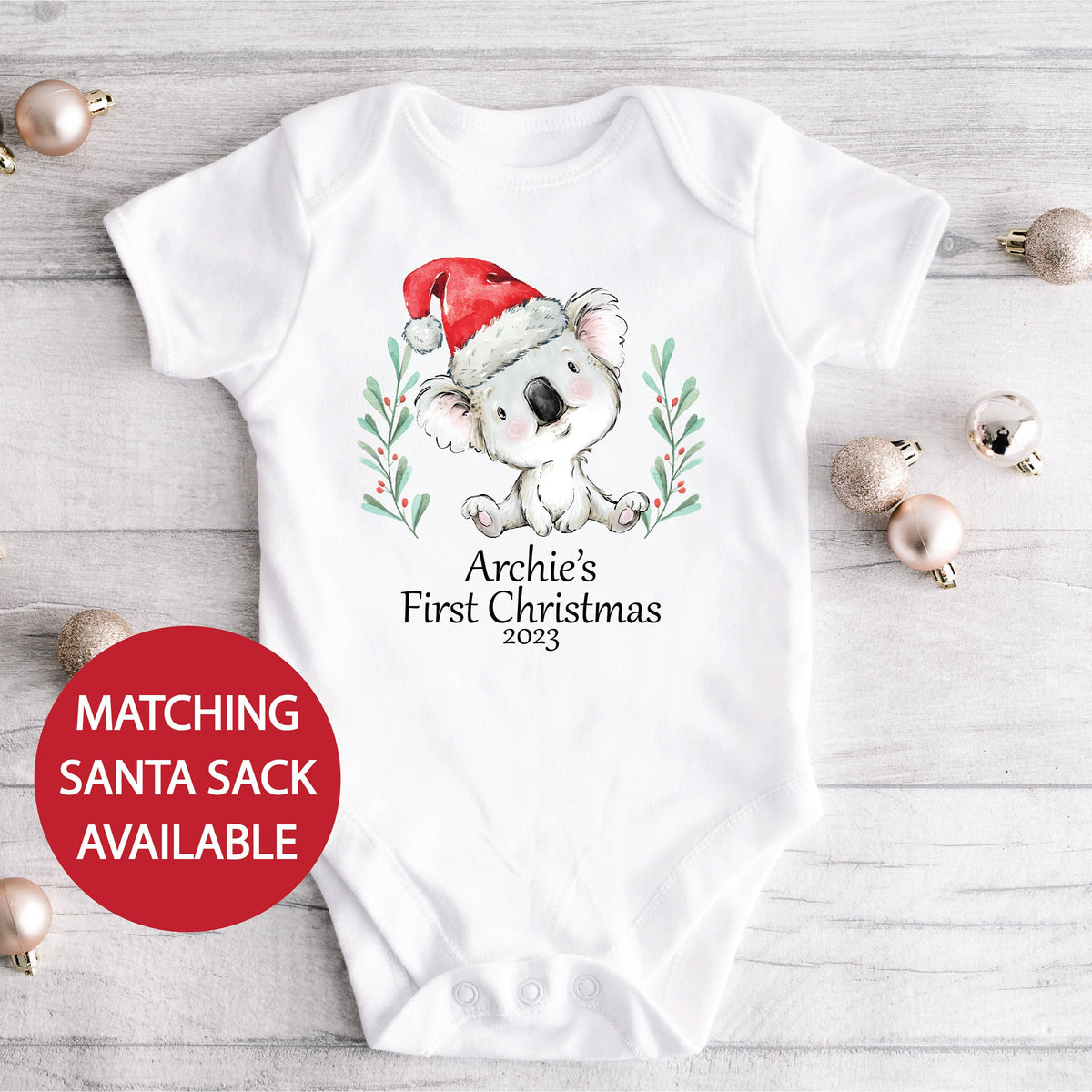 My 1st Christmas Bodysuit With Matching Santa Sack, First Christmas Baby Bodysuit, Personalised Christmas, Baby's First Christmas, Newborn