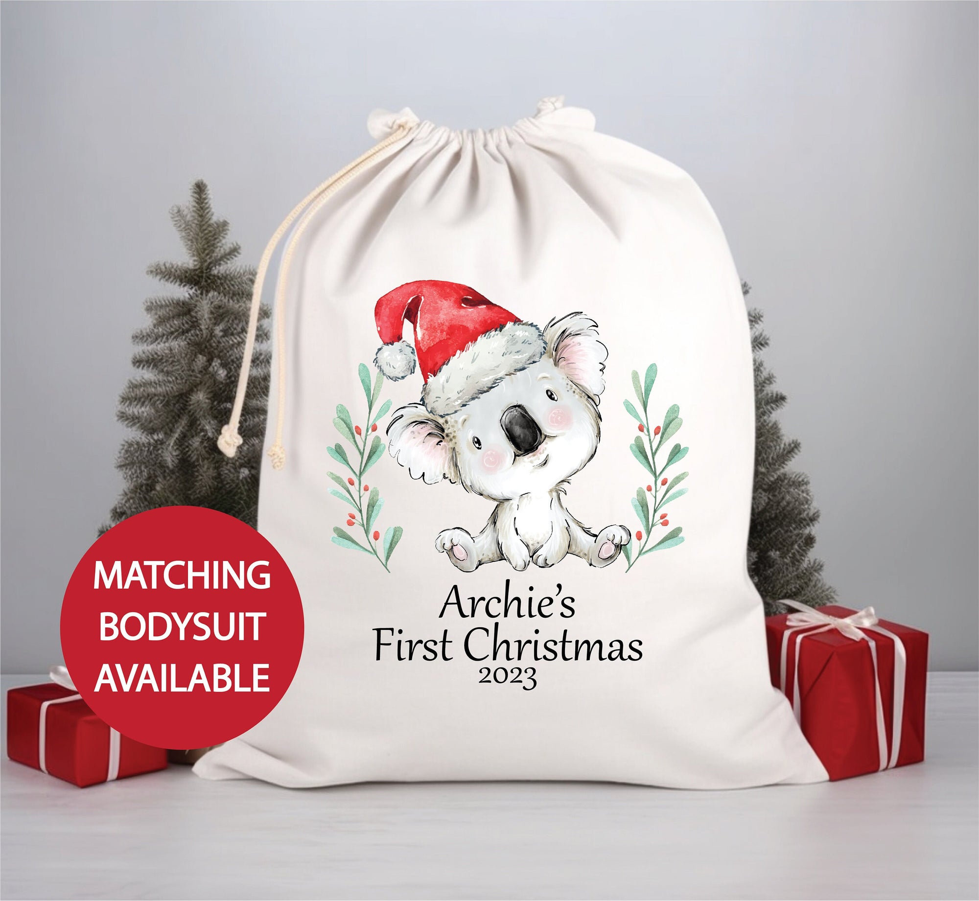 My 1st Christmas Santa Sack With Matching Bodysuit, First Christmas Baby Bodysuit, Unisex Baby Clothes, New Baby's First Christmas, Newborn