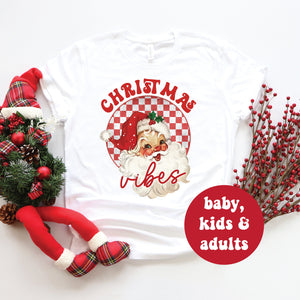 Christmas Vibes T-Shirt, Retro Santa Christmas T-Shirt, Santa Christmas T-Shirts, Matching Family Christmas T-Shirts, Vintage Santa T-Shirt