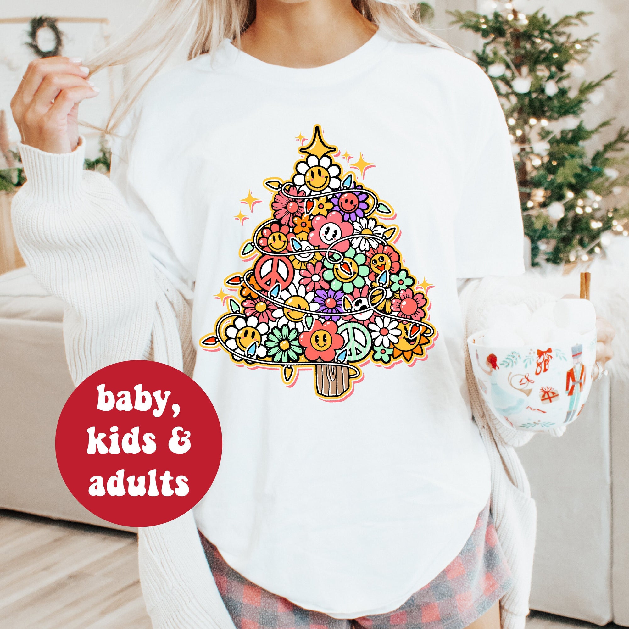 Christmas Tree T-Shirt, Hippy Christmas T-Shirt, Hippie Christmas T-Shirts, Matching Family T-Shirts, Matching Christmas Family, Retro Theme