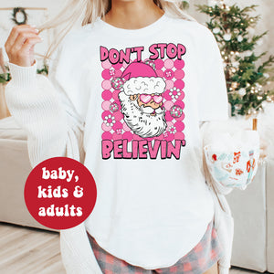 Don't Stop Believing T-Shirt, Funny Christmas T-Shirts, Disco Christmas T-Shirts, Inappropriate Christmas T-Shirt, Pink Cheeky Santa