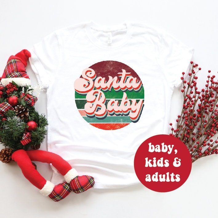 Santa Baby T-Shirt, Retro Christmas T-Shirt, Vintage Christmas T-Shirts, Matching Family Christmas T-Shirts, Santa T-Shirt, 1970's Style