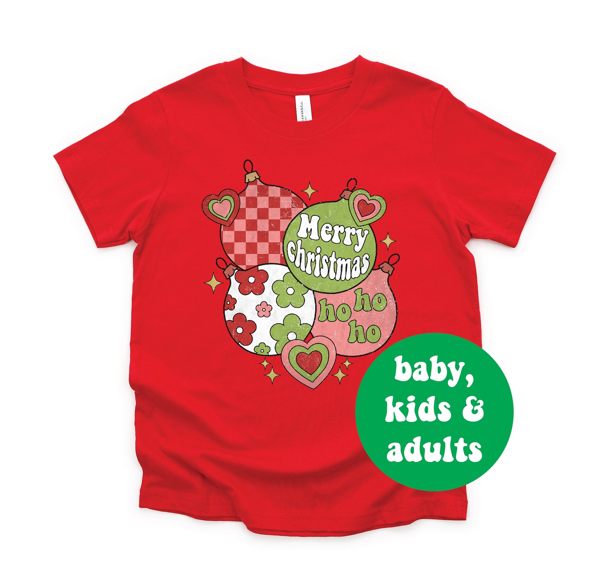 Merry Christmas Baubles T-Shirt, Merry Christmas T-Shirt, Retro Christmas T-Shirt, Merry Christmas Ho Ho Ho Shirt, Vintage Christmas TShirt