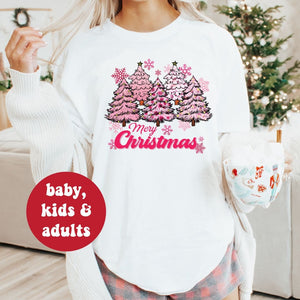 Pink Christmas Trees T-Shirt, Pink Christmas T-Shirt, Girly Christmas T-Shirts, Matching Family Christmas T-Shirts, Vintage Santa T-Shirt,