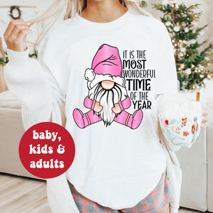 It Is The Most Wonderful Time Of The Year T-Shirt, Pink Christmas Gnome, Christmas T-Shirts, Matching Gnome T-Shirts, Matching Family Tees