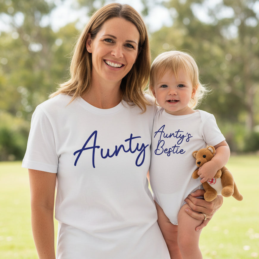 Aunty And Aunty&#39;s Bestie Set, Choose Print Colour, Auntie And Auntie&#39;s Bestie Set, Aunty T-Shirt, Niece Gift, Nephew Gift, Aunty Gift