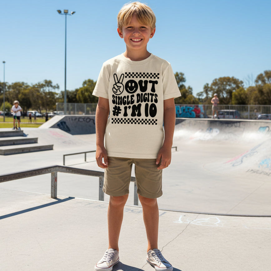 Peace Out Single Digits I&#39;m 10 T-Shirt, Tenth Birthday T-Shirt, 10th Birthday Party Kids T-Shirt, Birthday Gift, Retro Birthday T-Shirt