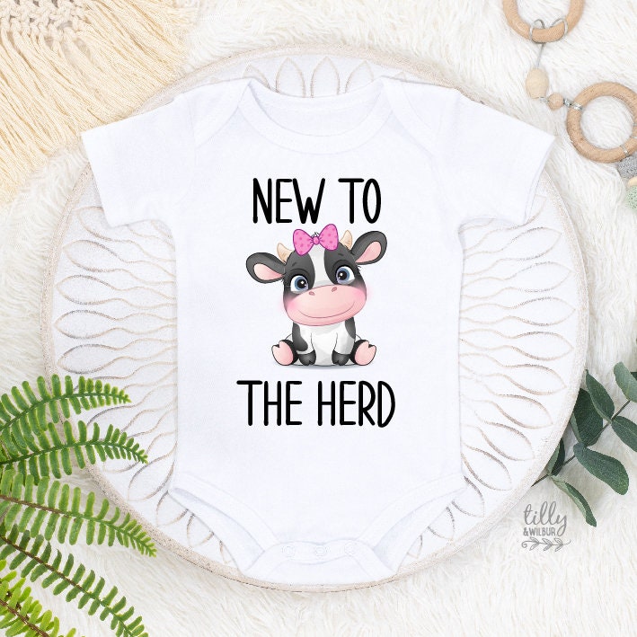 Farm Baby , New To The Herd Baby Bodysuit, Farmer Baby, Cute Farm Baby Bodysuit, Funny Country Baby Gift, New Baby Gift, Cow Bodysuit