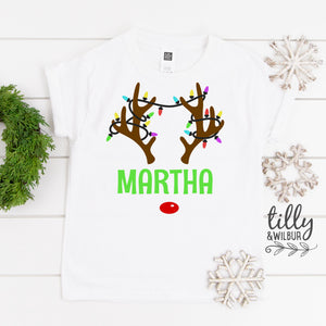 Personalised Rudolph The Red Nosed Reindeer T-Shirt For Girls
