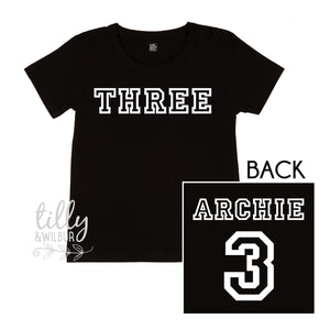 Three Personalised Boys 3rd Birthday T-Shirt